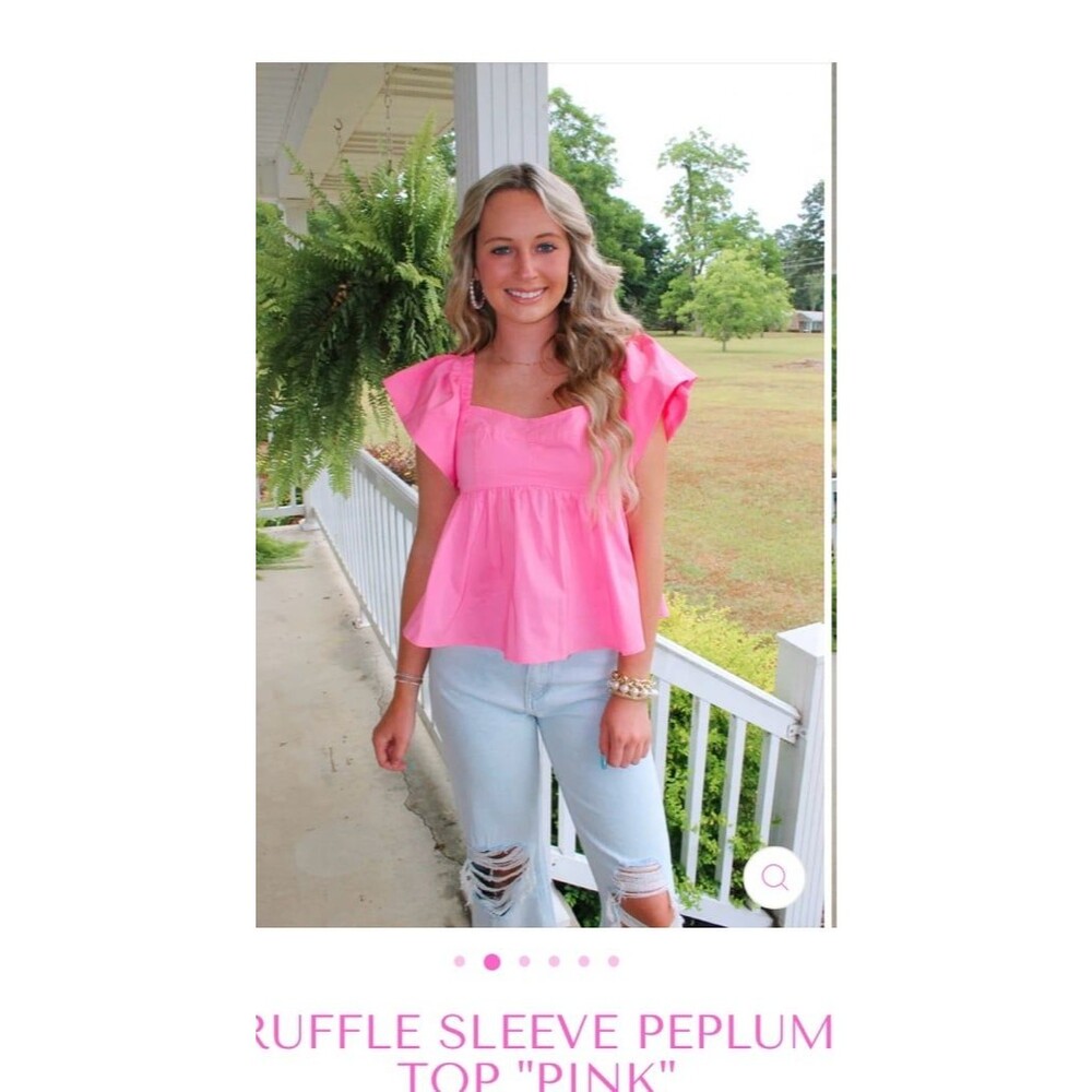 Bibi Top BIBI blouse PINK blouse peplum ruffle sleeve flutter NEW WOMENS SMALL - Picture 4 of 10